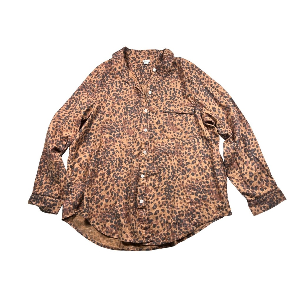 Aerie Large Leopard Print Pajama Top Button Front Long Sleeve Animal Print